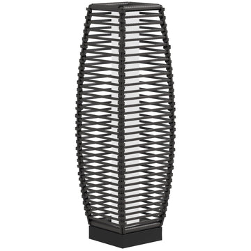 Rattan Solar Floor Lamp, 68cm Tall Outdoor Garden Lantern Pathway Light & Decorative Lighting with Auto On/Off LED Lights, IP44, for Porch, Yard, Courtyard, Deck, Grey
