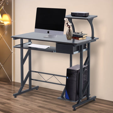 Computer Desk with Display Stand, Sliding Keyboard Tray Drawer and Host Box Shelf Home Office Workstation Dark Brown