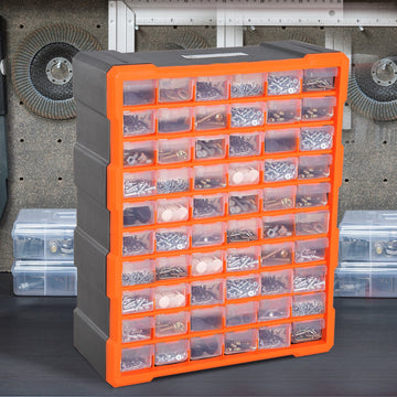 60 Drawers Parts Organiser Wall Mount Storage Cabinet Garage Small Nuts Bolts Tools Clear Orange
