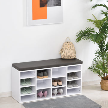 Multi-Storage Shoe Rack w/ 14 Compartments Cushion Moving Shelves Solid Frame Foot Pads Home Office Tidy Organisation Boots Trainers White
