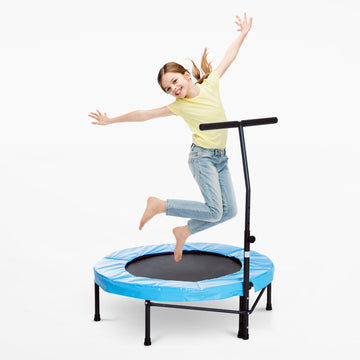 40'' Fitness Trampoline with Adjustable Handle, Rebounder Trampoline Mini Jumper for Indoor Exercise Workout, Support Up to 100kg, Blue