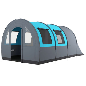Six Man Duo Room Tunnel Tent, with Accessories - Grey/Blue