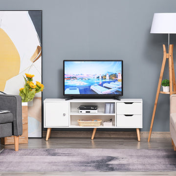 TV Stand for TVs up to 50", TV Console Cabinet with Open Storage Shelf and Drawers for Living Room, Entertainment Room and Bedroom, White