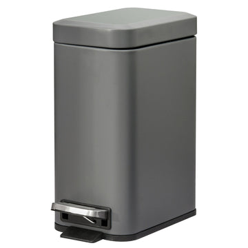 5L Rectangular Compact Bin Steel Body Removable Bucket Quiet-Close Lid w/ Pedal Lid Rubbish Trash Can Home Office Bedroom Bathroom Living Room Garbage Tidy Clean Grey