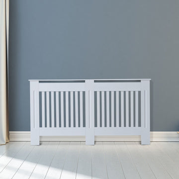 Slatted Radiator Cover Painted Cabinet MDF Lined Grill in White (152L x 19W x 81H cm)