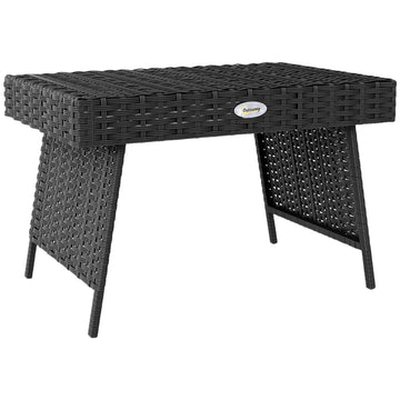 Foldable Outdoor Side Table, Rattan Garden Coffee Table with Steel Frame, Space Saving Bistro Garden Furniture for Patio, Balcony, 60 x 41 x 41 cm, Black
