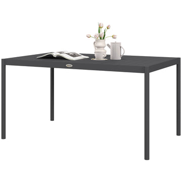 Six-Seater Outdoor Table with Slatted Aluminium Top and Steel Legs