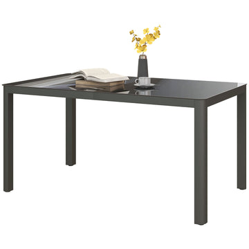 150cm x 88cm Aluminium Table, with Glass Tabletop - Grey