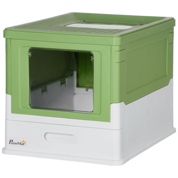 Hooded Cat Litter Box, Portable Pet Toilet, with Scoop, Front Entry - Light Green