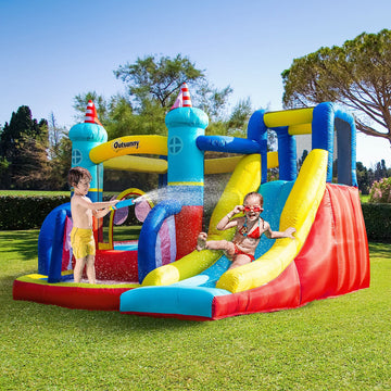 4 in 1 Kids Bouncy Castle Large Sailboat Style Inflatable House Slide Trampoline Water Pool Climbing Wall with Blower Carrybag for Kids Age 3-8, 2.65 x 2.6 x 2m