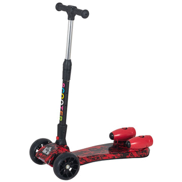 Kids Scooter, 3 Wheel Foldable Kick Scooter Adjustable Height w/ Flashing Wheels, Music, Water Spray for 3-6 Years, Red