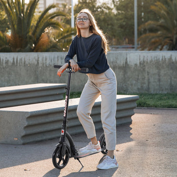 Foldable Kick Scooter with Double Shock Absorption and Big Wheels, Height Adjustable Aluminium Frame Big Wheel Scooter for 14+ Teens Adult - Black