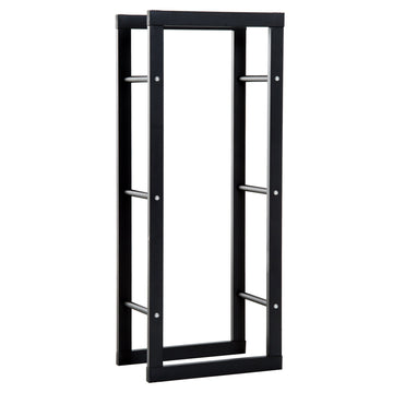 Metal Firewood Log Holder Tall Firewood Rack Indoor Outdoor Fireplace Wood Storage Shelf with Side Rails, Rust-Resistant, Black, 60W x 25D x 100H cm