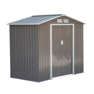 7ft x 4ft Lockable Garden Metal Storage Shed Storage Roofed Tool Metal Shed w/ Air Vents Steel Grey
