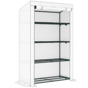 4 Tier Lean-to Mini Greenhouse with Reinforced PE Cover, Portable Small Greenhouse with Roll-Up Door, Grey Hemmed Edging, 110 x 50 x 171cm, Grey