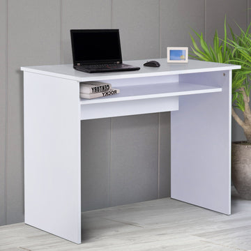 Modern Computer Desk, Home Office Table, Small Writing Desk with Storage Shelf, 90 x 50cm, White Wood Grain