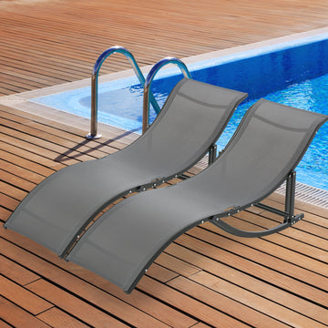 Set of 2 S-shaped Foldable Lounge Chair Sun Lounger Reclining Outdoor Chair for Patio Beach Garden, Grey
