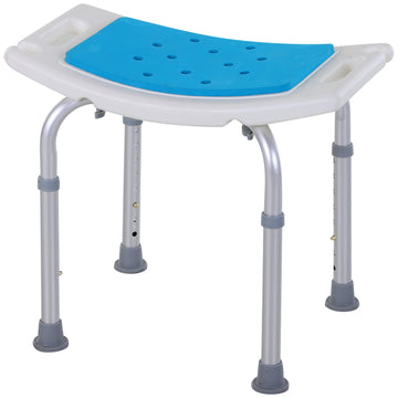 6-Level Height Adjustable Aluminium Bath Room Stool Chair Shower Non-Slip Design w/ Padded Seat Drainage Holes Foot Pad, Blue
