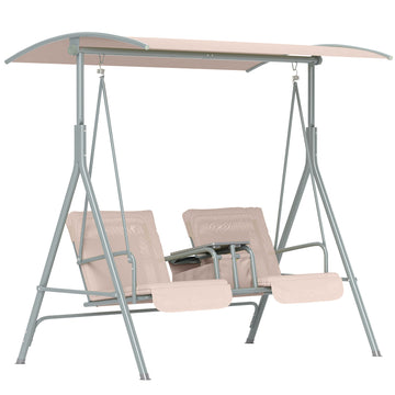 2 Seater Garden Swing Chair Patio Rocking Bench w/ Tilting Canopy, Double Padded Seats, Storage Bag and Tray, Beige