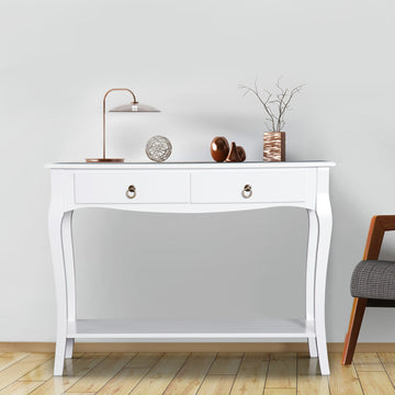 Console Table Modern Sofa Side Desk with Storage Shelves Drawers for Living Room Entryway Bedroom Ivory White