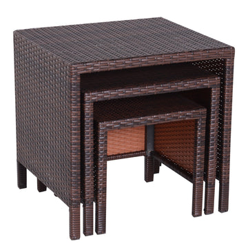 3 Pcs Rattan Nesting Tables Set-Brown