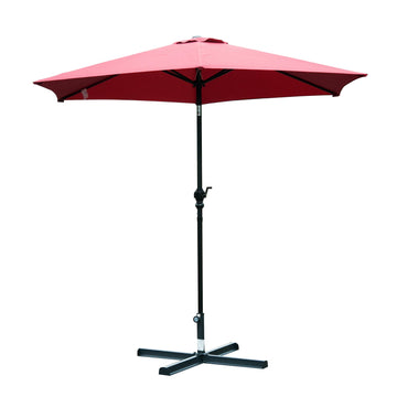 2.6M Garden Parasol Umbrella with Tilt and Crank, Outdoor Sun Parasol Sunshade Shelter with Aluminium Frame, Wine Red
