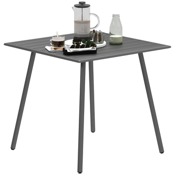 Square Garden Table with Slat Top, Steel Frame, Outdoor Table for 4 Person, 80 x 80 x 74 cm, Grey