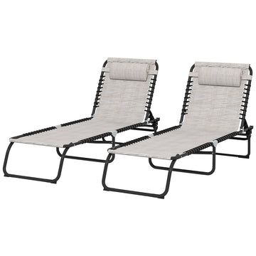 Set of Two Folding Sun Loungers, with Four-Position Backs - Cream