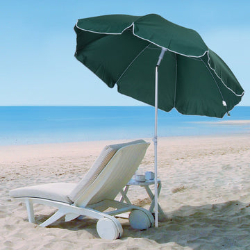2.2m Beach Umbrella, Portable Parasol with Tilting Function, Outdoor Sunshade Shelter with 8 Ribs, Green