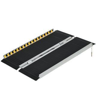 Wheelchair Ramp, 122L x 73Wcm, 272KG Capacity, Folding Aluminium Threshold Ramp with Non-Skid Surface, Transition Plates Above and Below for Home, Steps, Stairs, Curbs, Doorways