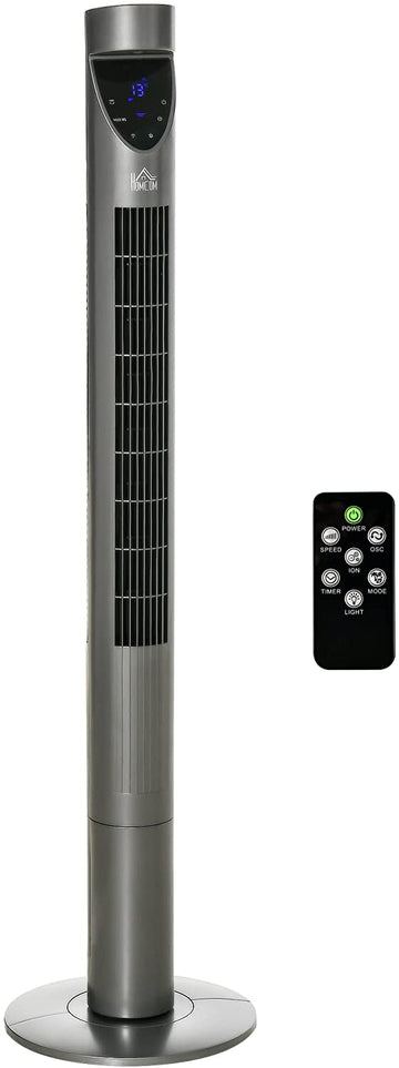 46" Tower Fan Cooling with Ionizer, Air Filter, Oscillating, 3 Speed, 3 Modes, 12h Timer, Remote Controller, for Bedroom, Grey