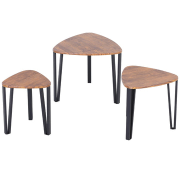 Nest of Tables, Coffee Table Set of 3, Triangle Nesting Tables with Metal Legs, Industrial End Side Table for Living Room, Walnut Wood Grain