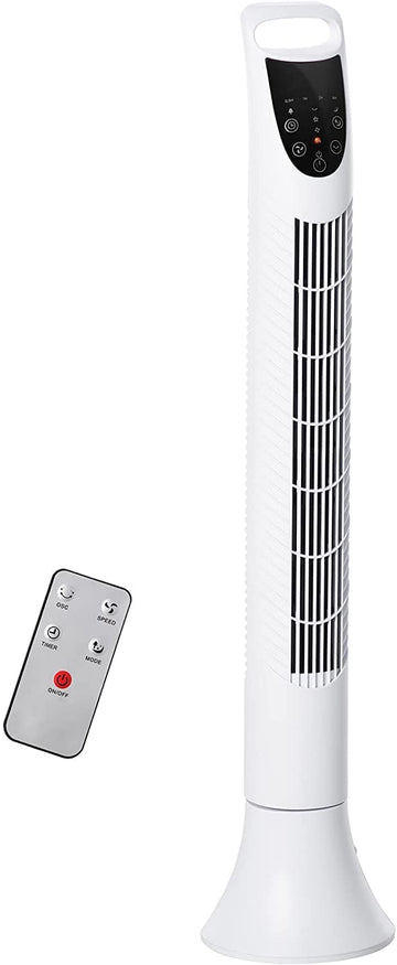 36'' Freestanding Tower Fan, 3 Speed 3 Mode, 7.5h Timer, 70 Degree Oscillation, LED Panel, 5M Remote Controller, White