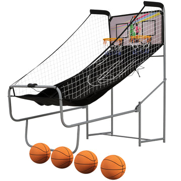 SPORTNOW Foldable Double-Hoop Basketball Arcade Game, with Eight Modes, Four Basketballs, Electronic Scoreboard, Sound Effects