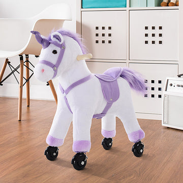 Kids Rocking Horse Plush Ride on Walking Unicorn Horse w/Realistic Sound Ride On Rocker with Handlebar for Age 3+ Purple