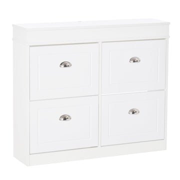 Shoe Cabinet with 4 Flip Drawers Wood Tipping Bucket Narrow Storage Cupboard with Adjustable Shelf Hall Organizer for Entrance Foyer White