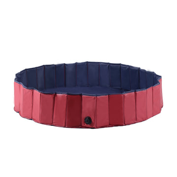 Foldable Dog Paddling Pool Pet Cat Swimming Pool Indoor/Outdoor Collapsible Summer Bathing Tub Shower Tub Puppy Washer (Φ160 × 30H cm, Red)