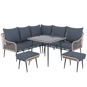 Six-Piece Rattan Strong Garden Sofa Set - Brown/Grey