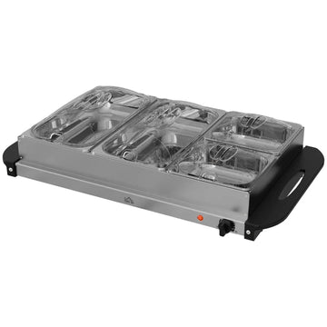 4 Tray Electric Food Warmer Buffet Server with Warming Plate, Cool Touch Handles, Adjustable Temperature, 300W, 2 x 2.4L and 2 x 1L Pans