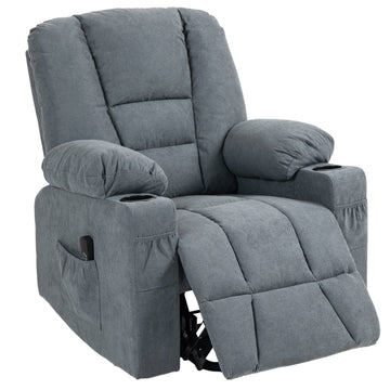 Oversized Riser and Recliner Chairs for the Elderly, Fabric Upholstered Lift Chair for Living Room with Remote Control, Side Pockets, Cup Holder, Grey