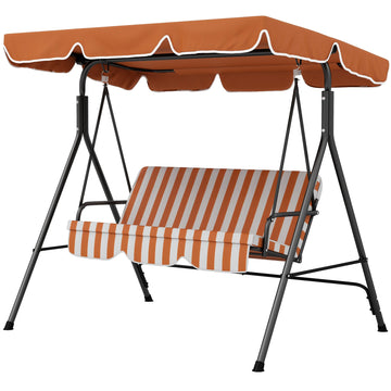 3 Seater Garden Swing Chair, Outdoor Swing Chair with Adjustable Canopy, Mental Frame & Cushions, Orange