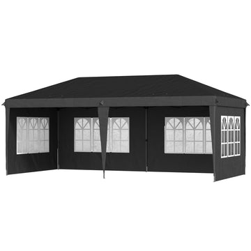 3 x 6m Pop-Up Gazebo, with Removable Walls - Black