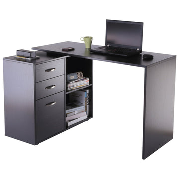 L Shaped Computer Desk, Reversible Home Office Desk with Drawers, File Cabinet and Storage Shelves, Study Table, 117 x 83.5 x 76cm, Black