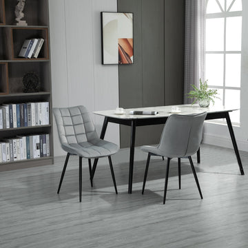 Upholstered Dining Chair Lounge Chair Soft Set of 2 Velvet-Touch Kitchen Reception Living Room Chair with Metal Legs, Grey