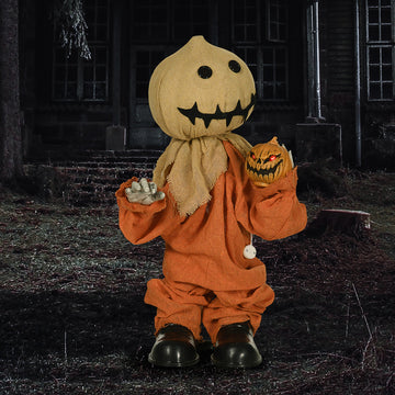 77cm Halloween Scarecrow Decoration, Outdoor Activated Prop with Light Up Eyes, Sound Activated