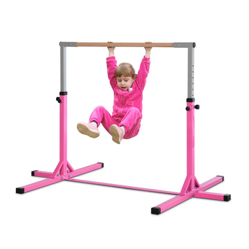 Height Adjustable Gymnastics Horizontal Bar for Kids, Children Junior Kip High Bar Fitness, Pink