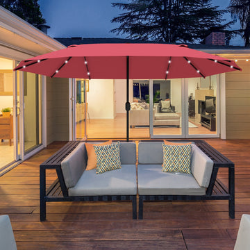4.4m Double-Sided Sun Umbrella Patio Parasol LED Solar Lights Red
