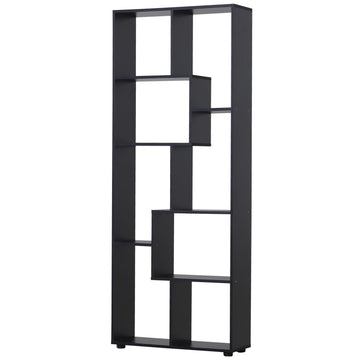 8-Tier Freestanding Bookcase w/ Melamine Surface Anti-Tipping Foot Pads Home Display Storage Grid Stand Bedroom Living Room Furniture Modern Style - Black