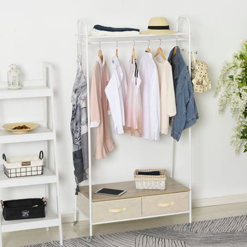 Entrance Coat Rack Rail Clothes Stand Garment Storage Hanger Shelf Organiser 2 Drawers