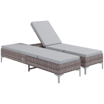 Outdoor PE Rattan Sun Lounger Set of 2, Multi-position Backrest Adjustable Single Recliner Sunbed Daybed with Removeable & Washable Cushion, for Patio, Garden, Light Grey